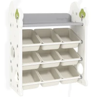 AIYAPLAY Raft pentru jucării cu 4 niveluri, 9 recipiente și cârlig lateral, din HDPE, 77x42x94 cm, alb crem(m-12)
