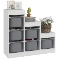 AIYAPLAY Meuble de rangement pour jouets des enfants avec 6 bacs amovibles, 3 niveaux de rangement, 96 x 38,5 x 90, gris(m-11)