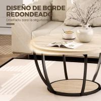 HOMCOM Mesa de Centro Mesa de Café Redonda para Salón con Estante de Almacenaje y Marco de Metal 80x80x43,8 cm Roble(m-4)