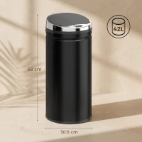 HOMCOM 42L Automatic Motion Sensor Rubbish Bin with Fingerprint Resistant, Stainless Steel, Black(m-3)