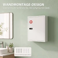 HOMCOM Medizinschrank zur Wandmontage, Badezimmerschrank mit Zahlenschloss, Tür und Ablagefächern, Weiß(m-7)