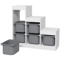 AIYAPLAY Meuble de rangement pour jouets des enfants avec 6 bacs amovibles, 3 niveaux de rangement, 96 x 38,5 x 90, gris(m-12)