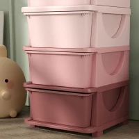 HOMCOM Organisateur de jouets pour enfants avec 4 tiroirs à 4 niveaux, boîtes de rangement en plastique, 37 x 37 x 76 cm, rose(m-9)