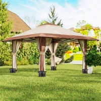 Outsunny Tonnelle pliante barnum parois en filet et protection UV50+ hauteur réglable et double toit sacs de lestage 4x4m beige(m-2)