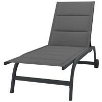 Outsunny Bain de Soleil en Aluminium, Dossier Réglable 6 Positions avec Roues, Rembourrage Intégré, 62x165x94cm, Gris Foncé(m-16)