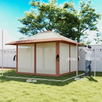 Outsunny Tonnelle pliante barnum parois en filet et protection UV50+ hauteur réglable et double toit sacs de lestage 4x4m beige(m-3)