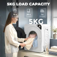 HOMCOM 5kg Vented Tumble Dryer, 1000W Compact Tumble Dryer with 5 Drying Modes, Stainless Steel Tub, White(m-5)