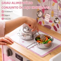 AIYAPLAY Cozinha de Madeira com Acessórios em Aço Inoxidável, Máquina de Café, Máquina de Gelo, Lava-loiça e Fogão Rosa(m-5)