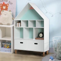 HOMCOM Libreria Scaffale Portagiochi per Cameretta Bimbi e Ragazzi con Mensole a Cubi Bianca, Due Colori Cambiati, Azzurra e Rosa 82x30x126cm(m-10)