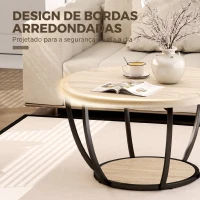 HOMCOM Mesa de Centro Redonda para Sala com Prateleira e Estrutura Metálica 80x80x43,8 cm Carvalho(m-4)