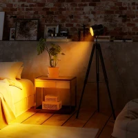 HOMCOM Industrial Tripod Floor Lamp, Nautical Searchlight with Adjustable Height, Wood Legs, E14 Lamp Base for Living Room, Bedroom, Black(m-10)