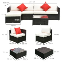Outsunny Set Mobili da Giardino in Rattan PE 4 Poltrone 1 Pouf 1 Tavolino in Vetro Temperato 2 Cuscini(m-3)