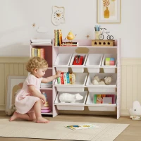 AIYAPLAY Toy Storage Unit with 8 Removable Bins, Storage Shelves, Cabinet, Pink(m-2)