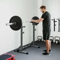 SPORTNOW Soporte para Barras de Pesas con Ancho y Altura Ajustable Rack Musculación con Marco de Acero Carga 150 kg Negro(m-8)