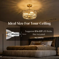 HOMCOM Semi Flush Mount Modern Crystal Chandelier Ceiling Light, Crystal Ceiling Light Fixture with E14 Base, Gold(m-5)