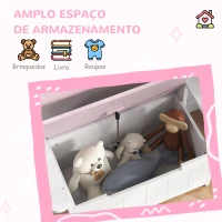 AIYAPLAY Baú de Brinquedos Infantil Banco de Armazenamento para Crianças com Encosto e Tampa Amortecida 68,5x34x58 cm Rosa e Branco(m-7)