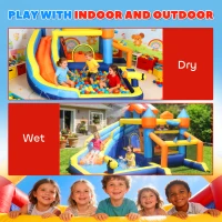 AIYAPLAY Bouncy Castle for Kids, Inflatable Bounce House with Long Slide, Splash Pool and 550W Blower for Indoor Outdoor(m-9)