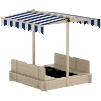 Outsunny Bac à sable carré en bois pour enfants dim. 106L x 106l cm avec bancs et couvercle - auvent réglable(m-12)