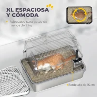 PawHut Arenero para Gatos de Acero Inoxidable XL Cerrado con Tapa Abatible Borde Alto Pala Metálica Antifugas Gris Claro(m-6)