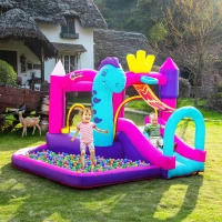 Outsunny Castello Gonfiabile per Bambini 3-8 Anni con Scivolo, Piscina e Trampolino, 3x2.7x2m(m-10)