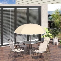 Outsunny 6 pz Set Mobili da Giardino in Tubi d'Acciaio,   Tavolo da Giardino con Sedie e Ombrellone, Crema(m-10)