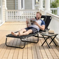 HOMCOM Transat de Jardin Chaise Longue Pliante Bain de Soleil pour Lecture Noir(m-9)
