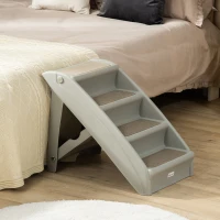 PawHut Escalier pour chien pliant à 4 marches antidérapantes escalier pour animaux en plastique 62 x 38 x 49,5 cm gris(m-15)