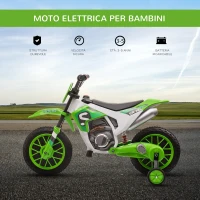 HOMCOM Moto da Cross Elettrica per Bambini con Rotelle, in PP e Metallo, 106.5x51.5x68 cm, Verde(m-8)