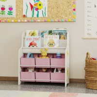 AIYAPLAY Scaffale Portagiochi con 6 Cassetti in Tessuto e Libreria a 2 Livelli, in Legno e Acciaio, 63x30x71 cm, Rosa(m-8)