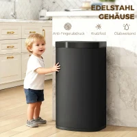 HOMCOM Sensor Mülleimer 55L Abfalleimer mit Soft-Close-Deckel aus Edelstahl, für Küche Fitnessstudio Büro, Schwarz(m-6)