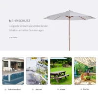 Outsunny Sonnenschirm Ø 300 cm, Sonnenschirm mit UV Schutz Balkonschirm aus Holz Strandschirm stabil Marktschirm Sonnenschutz für Strand Terrasse Garten, Weiß(m-4)