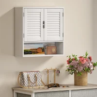 HOMCOM Armario mural de baño con puerta de lamas, estante ajustable y compartimento abierto, 60x20x60cm, blanco(m-5)