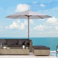 Outsunny Ombrellone da Giardino 3x2.5 m con Palo in Legno a 8 Stecche, in Bambù, Legno e Poliestere, Bianco(m-10)
