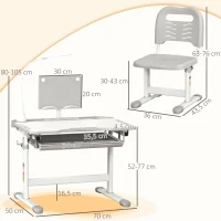 HOMCOM Juego de Escritorio y Silla para Niños de +6 Años Ajustable con Mesa Inclinable Lámpara Cajón y Estante para Libros Gris(m-3)