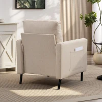HOMCOM Fauteuil de salon, canapé 1 place rembourré avec accoudoirs, assise large et pieds en acier, 73 x 77 x 87 cm, beige(m-8)