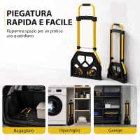 HOMCOM Carrello Portapacchi con Maniglia Telescopica, Portata 60kg, Telaio Acciaio, Giallo(m-4)