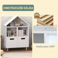 AIYAPLAY Librería Infantil de 3 Niveles Forma Casa con 3 Estantes y 2 Armarios para Guardería para Niños de 3 a 8 Años Blanco(m-5)