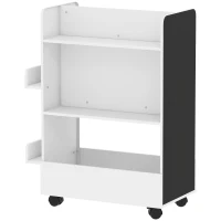 AIYAPLAY Bibliothèque pour enfant avec roulettes, rangement livre enfant de 3 à 8 ans avec tableau noir, 66,5x32,5x86,5cm, blanc(m-12)