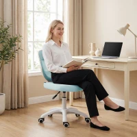 HOMCOM Office Chair, Armless Computer Desk Chair with Breathable Mesh, Adjustable Height, Swivel Wheels, Light Blue(m-14)