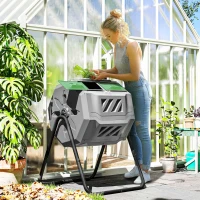 Outsunny Composteur de Jardin - bac à Compost pour déchets - Rotatif 360° - Double Chambre 160 L - Acier PP Gris(m-2)