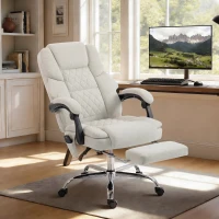 HOMCOM Office Chair with 6-point Vibration Massage and Heat, Fabric Desk Chair with Footrest, High Back, Cream White(m-10)