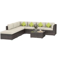 Outsunny 8 Piece Rattan Corner Sofa Set with Wide & Deep Seat, Assembled Aluminium PE Rattan Garden Furniture Set with Thick Cushions and Glass Top Table for Outdoor, Conservatory, Mixed Brown(m-1)