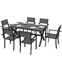 Outsunny Ensemble de Salle à Manger Extérieur 7 Pièces pour 6 Personnes, Table et Chaises Empilables avec Lattes Effet Bois, Cadre en Aluminium, Gris(m-13)