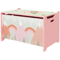 ZONEKIZ Coffre à jouet enfant coffre de rangement enfant couvercle rabattable motif de forêt coins arrondis 60 x 37 x 39 cm rose(m-12)