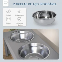 PawHut Comedouro Elevado para Cães com 2 Tigelas Removíveis em Aço Inoxidável, 58,4x30,5x25,4 cm, Cinzento(m-5)