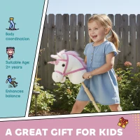 AIYAPLAY Unicorn Stick Horse with Wood Wheels, Real Pony Neighing and Galloping Sounds, Grip Handle, 95 cm, White(m-7)