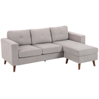 HOMCOM Canapé d'angle réversible en velours côtelé, canapé 3 places avec méridienne, cadre en acier, 192x137x84cm, gris clair