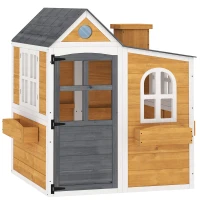 AIYAPLAY Cabane enfant extérieur en bois, maison enfant extérieure/intérieure avec porte, fenêtres, 3 bacs à fleurs, jaune(m-1)