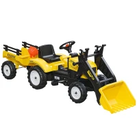 HOMCOM Tracteur à pédales tractopelle avec remorque Pelle et râteau Jeu de Plein air Enfants à partir de 3 Ans Jaune Noir(m-11)