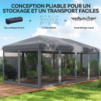 Outsunny Tonnelle Barnum Pliant Pop-up 6 x 3 m moustiquaires amovibles + Sac de Transport Gris(m-5)